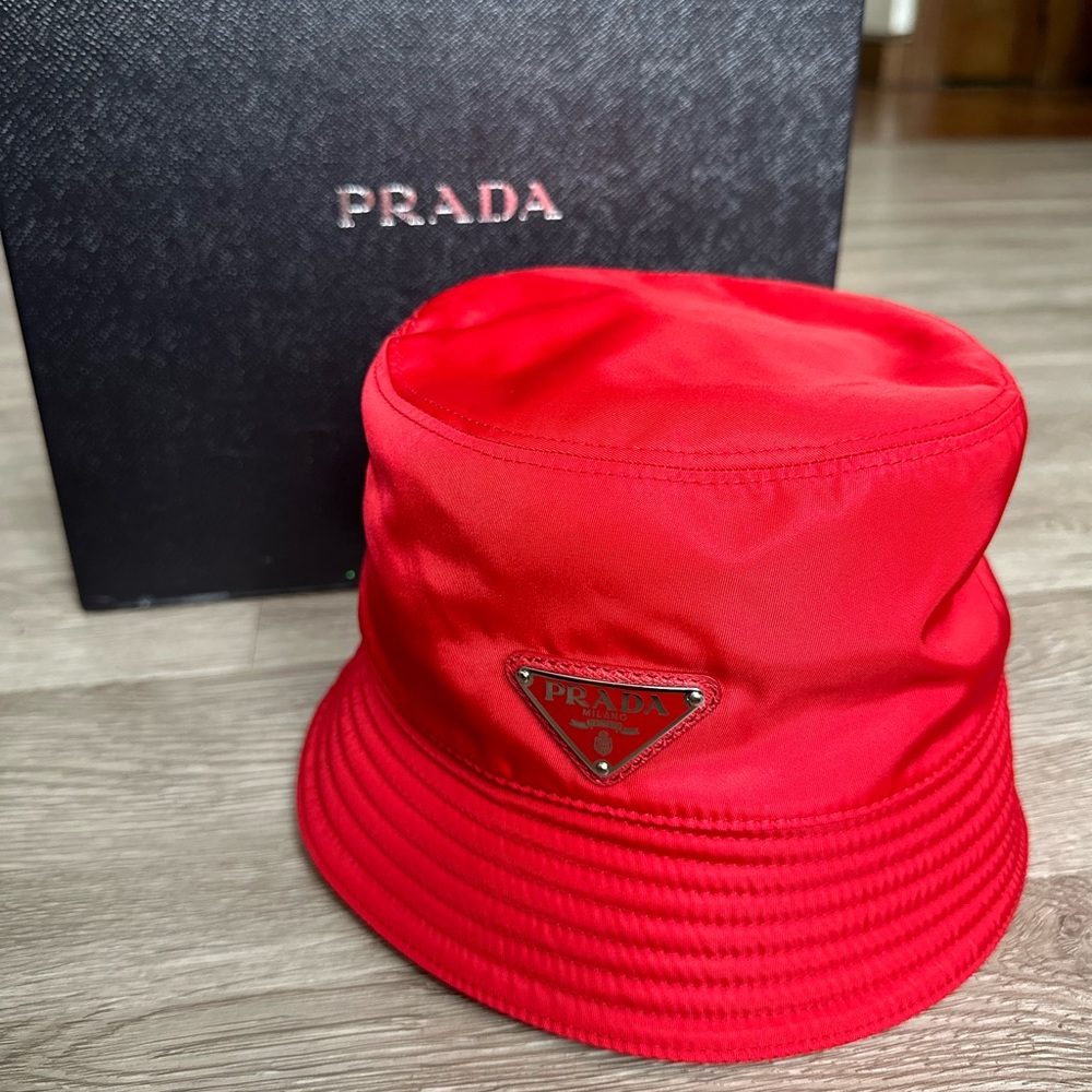 Prada Red Re-Nylon Bucket Hat Small.